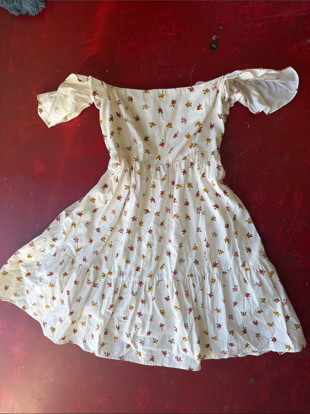 Reformation White Dress with Red and Yellow Floral Print